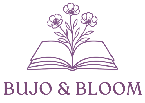 The Bujo & Bloom Logo: an open book with flowers growing from its pages.